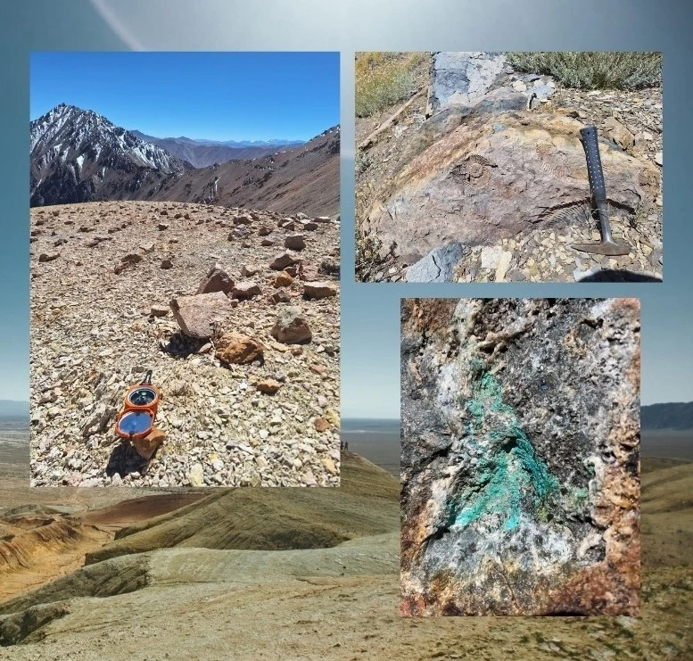 Muestreo geológico y mineralización de cobre en campo